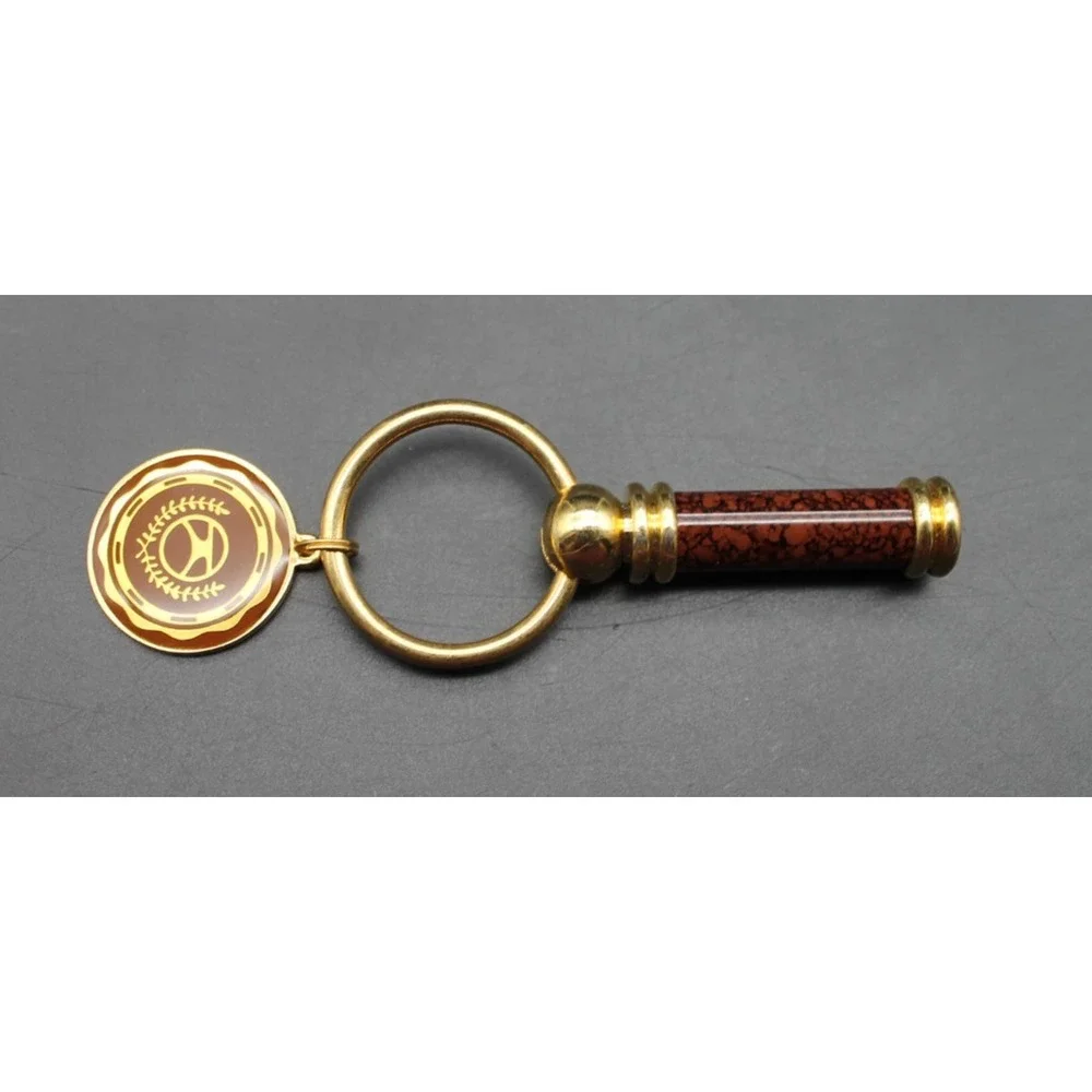 Vintage Secret Compartment Keychain Gold Tone Red Stone Unscrew Capsule Boxed